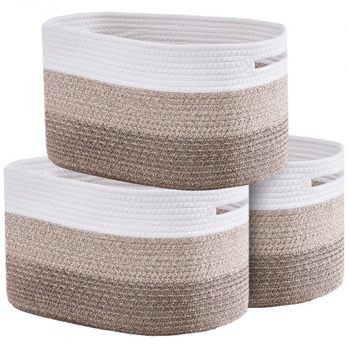 

VEVOR Panier de Rangement Corbeille à Linge Corde Coton Tissé 22 L Lot de 3