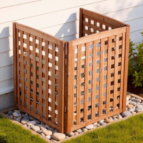 

VEVOR Panneau de Clôture Bois 3 PCS Cache Climatiseur Extérieur 81x96 cm Clôture Décorative en Bois Massif pour Cacher Poubelle Embellir Jardin, Angle Ajustable, Structure Renforcée avec Charnières