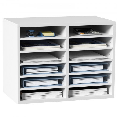 VEVOR Organisateur de Bureau en Bois 52x30,5x41 cm Blanc Trieur de Documents à 12 Compartiments Corb