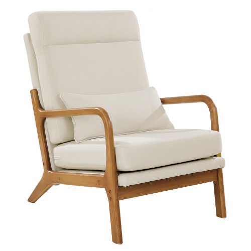 

VEVOR Fauteuil d'appoint à dossier haut, cadre en bois massif et pieds antidérapants, chaise de salon moderne du milieu du siècle avec tissu en lin et coussin de siège 135 mm, pour chambre, bureau