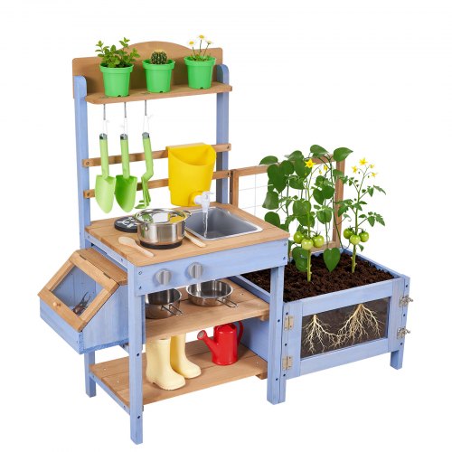 

VEVOR Cuisine à Boue 99,5 cm Cuisine Patouille Extérieur Enfant pour Jouer avec Eau et Sable, en Bois, avec Pots Plantation, Boite Observation, Réservoir Eau, Évier, Spatules, Casseroles, Accessoires