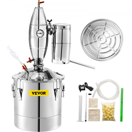 

VEVOR Distillateur d'Alcool 70 L Alambic Distillation Eau Acier Inox Kit Fermenteur 17,5 kg Riz Cylindre Gradué 100 ml Thermomètre Grand Réservoir pou