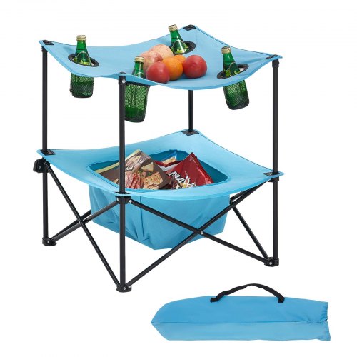 VEVOR Table de Camping Pliante Portable en Oxford 56x56 cm avec 4 Porte-gobelets