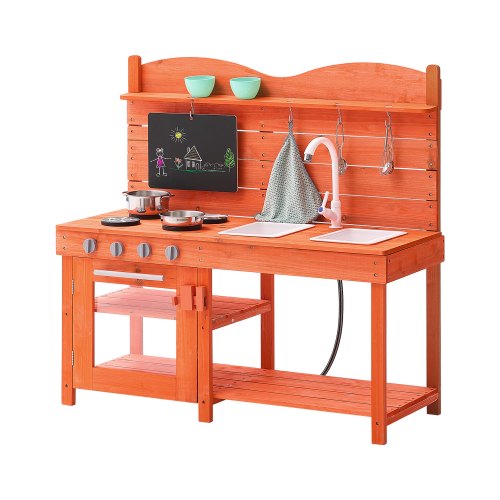 

VEVOR Cuisine de boue pour enfants 1050 x 400 x 965 mm, ensemble cuisine en bois avec accessoires, jeu d'épicerie extérieur pour tout-petits, avec cuisinières, évier, robinet, tableau noir, casseroles