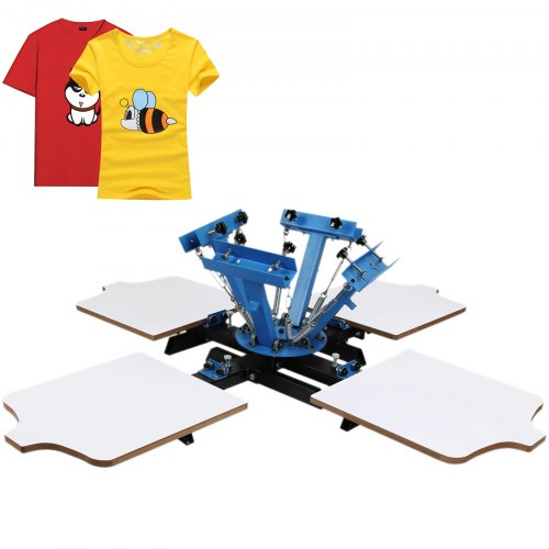 VEVOR Machine d'impression d'écran 4 Couleurs, Presse de sérigraphie de 4 Stations, Structure métallique Base rotative à 360 ° pour l'impression sur des substrats
