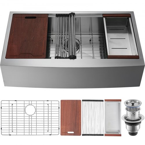 

VEVOR Évier Cuisine de Style Campagnard Évier à Encastrer en Acier Inoxydable 304 Une Cuve avec Planche à Découper Égouttoir Filtre Drainage Rapide pour Préparation Cuisine Maison 84 x 56 x 23 cm