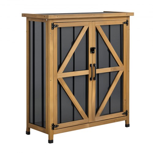 VEVOR Armoire Jardin Bois et Métal 86x95 cm Meuble Extérieur Noir et