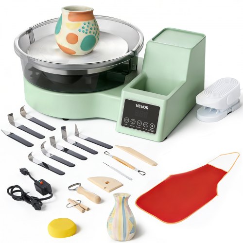 

VEVOR Tour de Potier avec Plateau Tournant en Aluminium 28 cm, Roue de Poterie Électrique 450 W avec Pédale, pour Débutants Loisirs Créatifs en Argile, Vitesse Réglable 30-300 tr/min, Corps en PP