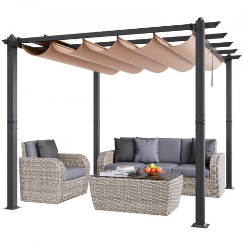 

VEVOR Pergola rétractable extérieure 3 x 3 m, tonnelle de jardin en aluminium avec auvent pare-soleil en toile polyester haute densité anti-UV, pour patios, jardins, terrasses, arrière-cours, beige