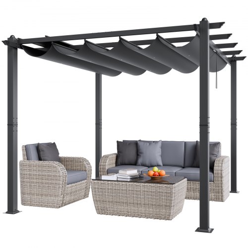 

VEVOR Pergola rétractable extérieure 3 x 3 m, tonnelle de jardin en aluminium avec auvent pare-soleil en toile polyester haute densité anti-UV, pour patios, jardins, terrasses, arrière-cours, gris