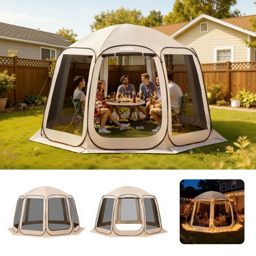 

VEVOR Tente Moustiquaire Pop Up 366x338x230 cm Abri Moustiquaire Pliant 10-12 Personnes Tente Portable pour Jardin Terrasse Cour Activités Plein Air, avec Sac de Transport, Piquets de Fixation, Beige