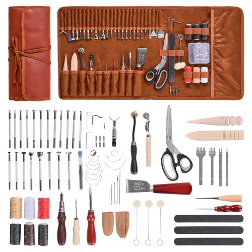 

VEVOR Kit de travail du cuir, 72 pièces, outils d'artisanat du cuir avec sac de rangement portable, pour gravure, poinçonnage, couture, estampage, ponçage, pour débutants, bricoleurs et professionnels