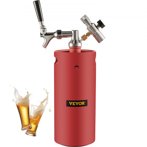 VEVOR Tireuse à Bière 4 L Système de Mini-Fût de Bière Φ135 x 420 mm Distributeur de Bière Pression Inox Rouge Isolation Thermique Fiable avec Régulateur de Pression pour Garder les Boissons Fraîches
