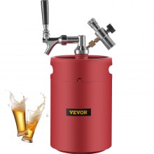 VEVOR Distributeur de bière Mini Beer Keg System Acier inoxydable 5L Rouge