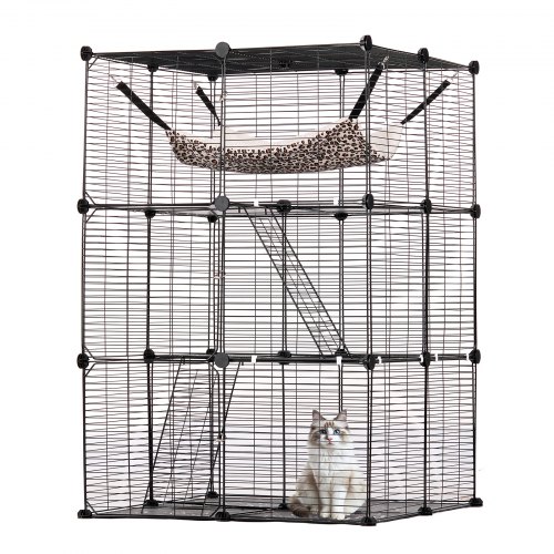 

VEVOR Grande Cage Chat 3 Niveaux Enclos Métallique 711x711x1041 mm avec Hamac