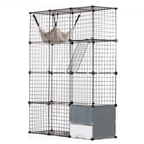 

VEVOR Grande Cage Chat 4 Niveaux Enclos Métallique 1041x360x1397 mm avec Hamac