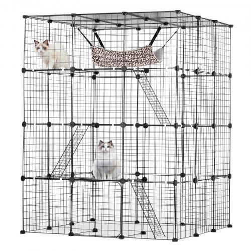 

VEVOR Grande Cage Chat 4 Niveaux Enclos Métallique 1041x1041x1397 mm avec Hamac