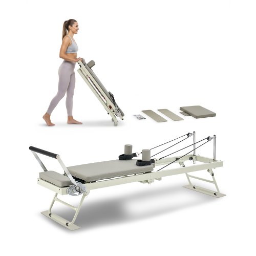 

VEVOR Reformer Pilates Pliable, Machine d'Entraînement Pilates Charge 181,44 kg, Lit avec Double Résistance, Ressort et Cordon, Kit Réformateur pour Utilisateurs Avancés et Débutants, Gym Domicile