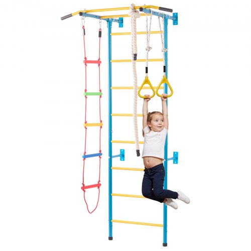 

VEVOR Échelle murale suédoise pour enfants, 5 en 1, jeux d'escalade d'intérieur en acier au carbone, charge de 99,8 kg, avec échelle murale, barre de traction, échelle de corde, anneaux de gymnastique