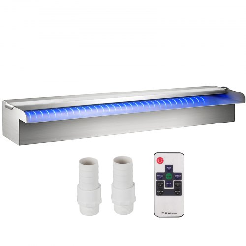 

VEVOR Fontaine de la Piscine, Étang Argent en Acier Inoxydable Cascade Bassin Extérieur 60 x 11.5 x 8 cm avec 2 Conduits d'Eau et un Télécommande pour Décoration à l'Étang et la Piscine