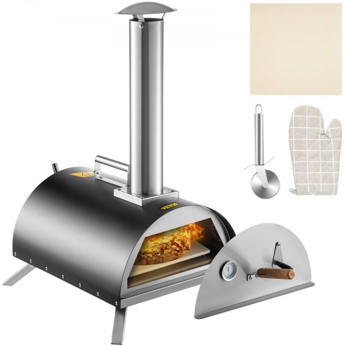VEVOR Four à Pizza Extérieur Bo?te Pizza 30,48 cm Charbon Bois Acier Inox avec Port