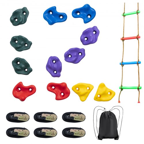 

VEVOR Kit d'Escalade d'Arbre Ninja, 12 Prises d'Escalade, 6 Sangles à Cliquet et Une Échelle d'Escalade, pour Enfants et Adultes Grimpeurs, Différentes Couleurs et Formes, Aire de Jeu Extérieur