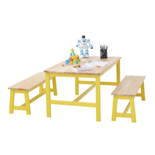 VEVOR 1 Table d’Enfant + 2 Bancs 1067x575x482 mm et 915x235x280 mm Ensemble de Meuble d'Enfant Plate