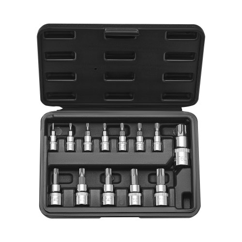 

VEVOR Jeu de Douilles Torx 13PCs, Étoile T8 - T60, Entraînements 1/4, 3/8 et 1/2 po (6,35 mm, 9,5 mm, 12,7 mm), en Acier Allié S2 et Acier Cr-V, avec Coffret, pour Mécanicien Réparation Automobile