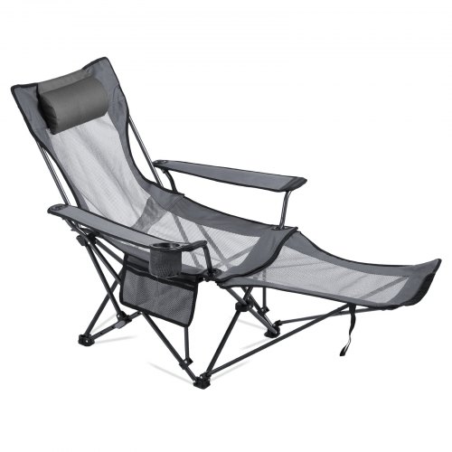 

VEVOR Chaise de Camping Pliante, 4 Positions Réglables, Chaise Longue Inclinable Portable pour Adultes, avec Repose-pieds, Appui-tête, Tissu Maille, Capacité Charge 100 kg, pour Plage, Terrasse, Gris
