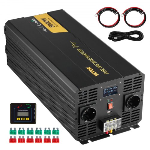 

VEVOR Onduleur à onde sinusoïdale pure, 5000 W, onduleur de voiture CC 12 V vers CA 230 V, avec port USB, écran LCD, télécommande, prise EU, pour camping-car, camion, voiture, système solaire, voyage