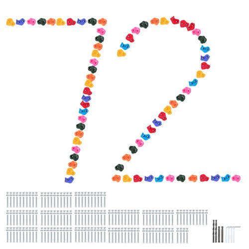 

VEVOR 72 Prises d'Escalade, Poignée d'Escalade pour Mur d’Escalade Multicolore et de Taille Multiple, Supports Muraux avec Matériels de Montage, pour Enfants Adultes, Aire de Jeux Intérieur Extérieur