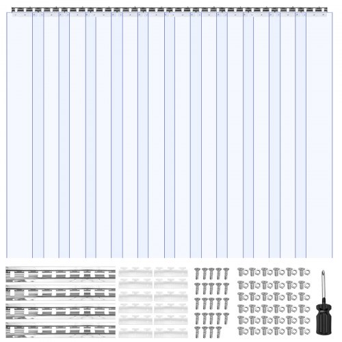 

VEVOR Rideau à Lanière PVC, 183x244 cm, Rideau Lamelles Transparent, 12 Bandes de Porte Plastique Épaisseur 3 mm pour Porte de Chambre Froide, Entrepôt, Refroidisseur de Supermarché, Chevauchement 50%