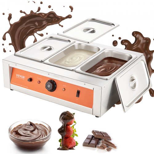 VEVOR Tempéreuse à Chocolat Commerciale 1500 W Bain-Marie Électrique pour Chocolat 3 Cuves de 3,3 L 