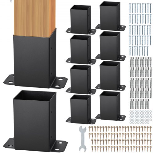 

VEVOR Lot de 10 Support de Poteau Bois 102x102 mm Base de Poteaux Interne 91x91 mm Acier au Carbone Revêtement en Poudre Ancrage de Poteau pour Support Garde-corps Terrasse, Pavillon, Noir Mat