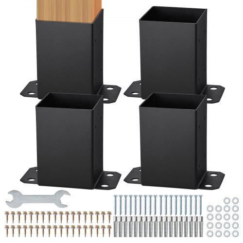 

VEVOR Lot de 4 Support de Poteau Bois 4''x4'' 102x102 mm Base de Poteaux Interne 91x91 mm Acier au Carbone Revêtement en Poudre Ancrage de Poteau pour Support Garde-corps Terrasse, Pavillon, Noir Mat