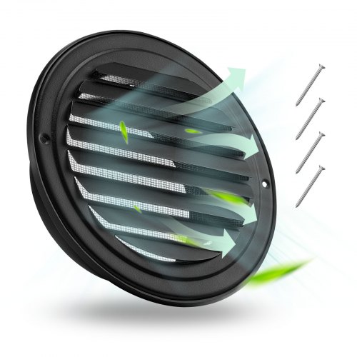 

VEVOR Grille d'Aération Murale, 145 mm, Grille de Ventilation Ronde à Persiennes Acier Inoxydable, Lot de 2, avec Écran de Protection Intégré, pour Murs, Salle de Bain, Garage, Cuisine, Sous-sol, Noir