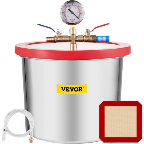 VEVOR Chambre à Vide 9 L Récipient pour Pompe à Vide en Acier Inoxydable Conteneur à Vide 29,9 inHg avec Couvercle en Verre Incassable Dégazer l'Uréthane Silicone Époxydes Remplissage de Moule 160°F