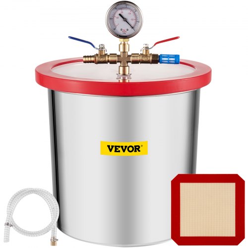 VEVOR Chambre à Vide 12 L 3 gallon Récipient pour Pompe à Vide en Acier Inoxydable Conteneur à Vide avec Couvercle en Verre Incassable pour Dégazer l'Uréthane Époxydes Silicone Remplissage de Moule