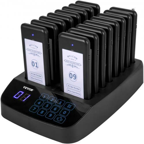 VEVOR Bipeur Client 20 H Système de Radiomessagerie 98 Canaux Système d'Appel sans Fil Téléavertisseur Restaurant Écran Tactile 16 Téléavertisseurs Bipeur Serveur Restaurant pour Restaurant Bar Café