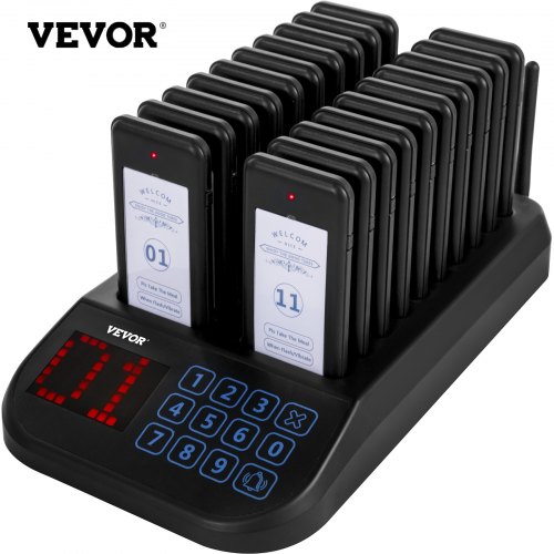 

VEVOR Bipeur Client, 20 H Système de Radiomessagerie, 98 Canaux Système d'Appel sans Fil Téléavertisseur Restaurant 2 Modes d'Appel 20 Téléavertisseurs Bipeur Serveur Restaurant pour Restaurant Café