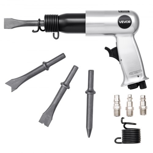 

VEVOR Marteau Pneumatique, 3500 bpm, Burineur Pneumatique Compact, Longueur de Course 7 cm, avec 4 Burins 12 cm, pour Couper le Métal, Démolir les Murs en Béton, Ciseler les Sols, Dévisser les Boulons
