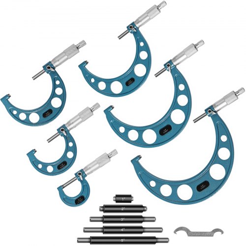 VEVOR Micromètre Extérieur 6PCS 0-6 po Micromètre Mécanique d'Extérieur Précision Échelle 0,0001 po Outil de Mesure du Diamètre Extérieur 6 Étalons Palmer de Mesure Outils de Machiniste de Précision