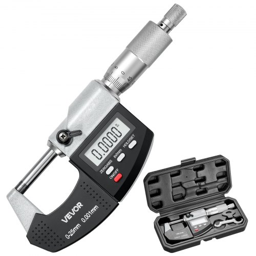 

VEVOR Micromètre Extérieur Numérique 0-25,4 mm 0-1 pouce Micromètre de Précision 0,003 mm 0,0001 pouce Commutateur mm et pouce Résolution 0,001 mm 0,00005 pouce, avec Écran LCD, Étui de Protection