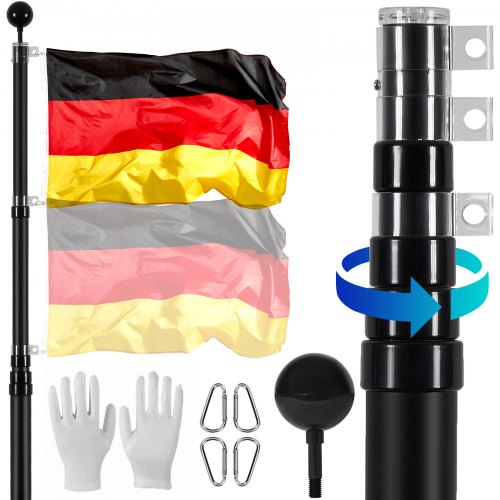 

VEVOR Kit de mât de drapeaux allemand télescopique 6090 mm en aluminium noir