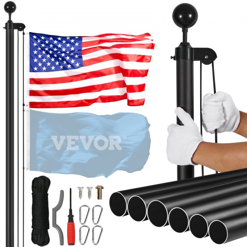 

VEVOR Kit de mât de drapeaux détachable 9140 mm mât en aluminium robuste noir