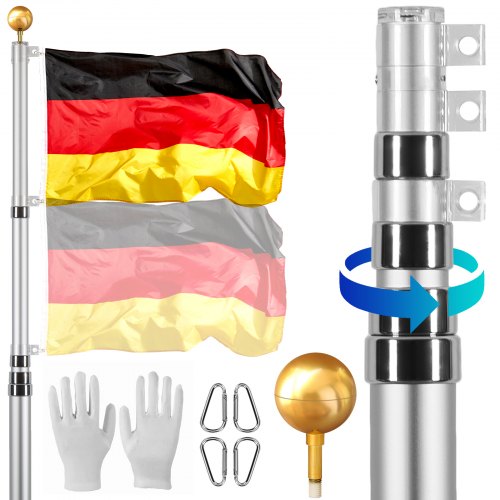 

VEVOR Kit de mât de drapeaux allemand télescopique 7300 mm en aluminium argent
