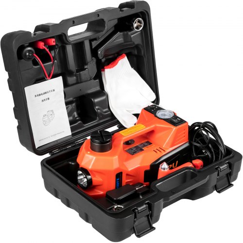 VEVOR Cric Electrique 12V 5T, Pression Hydraulique 11023 livres/5T, 3-en-1 Elévateur, Pompe Gonflage de Pneu 360MM 35L / MIN 150PS et Lampe LED Inclus, Pour Démonter Pneus