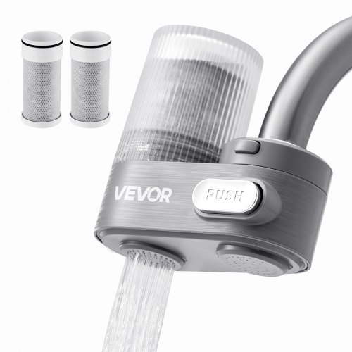 

VEVOR Filtre à eau pour robinet, en fibre de carbone certifié NSF, purificateur d'eau vertical pour robinet d'évier avec 3 filtres, élimine rouille, chlore et plomb, pour cuisine, salle de bain, gris