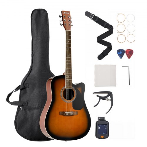 

VEVOR Guitare Acoustique à Pan Coupé 1041,4 mm (41 inch) Table Épicéa Massif Fond en Acajou