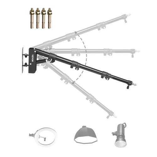 

VEVOR Support mural pour lampe annulaire, 100 cm, support de bras de flèche triangulaire rotatif à 135°, trépied robuste pour éclairage vidéo de studio, monolight, photographie, softbox, réflecteur